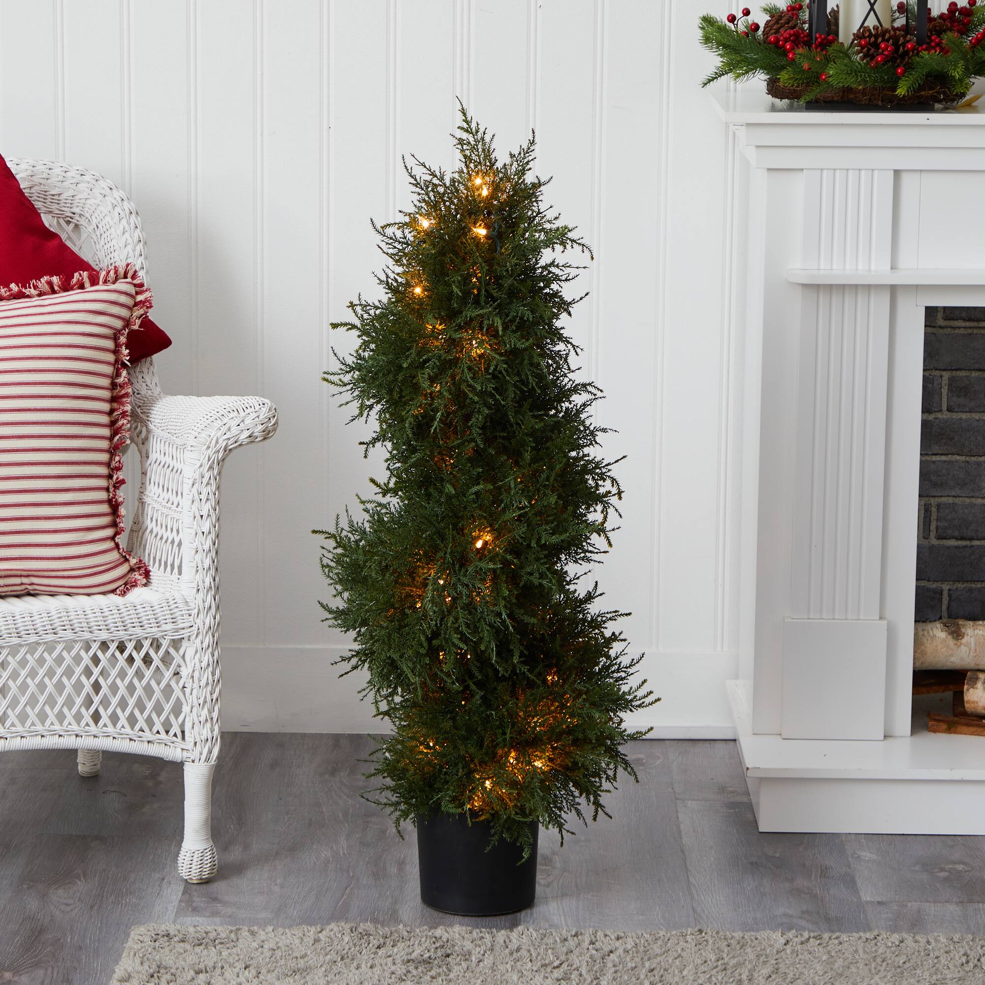 3.5ft. Pre-Lit Potted Cedar Spiral Topiary